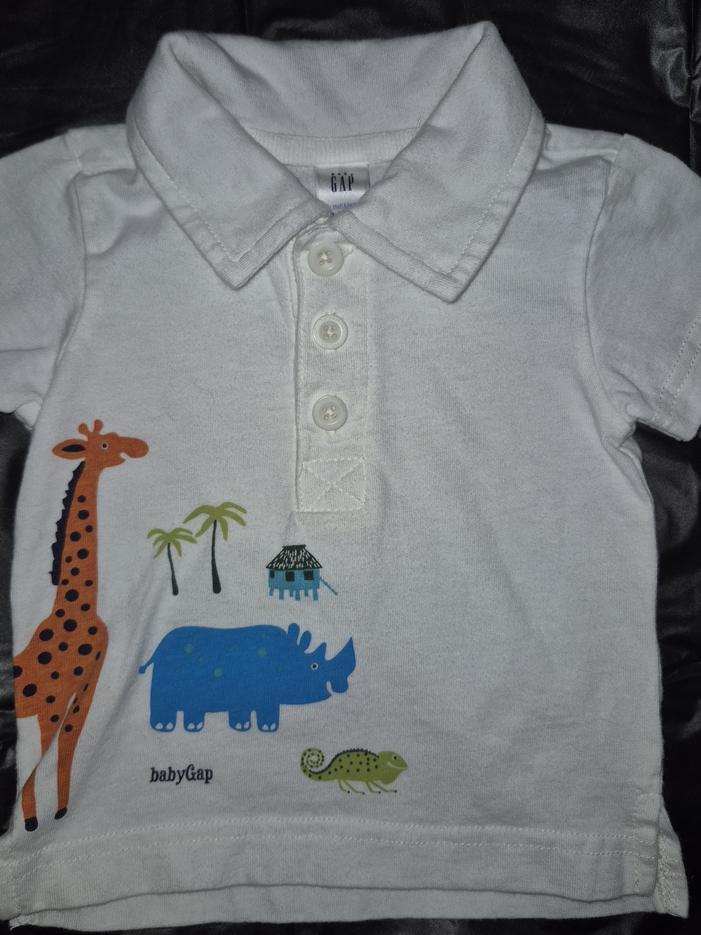 Baby Gap Boys 3-6 Month White Safari Animal Short Sleeve Polo Shirt